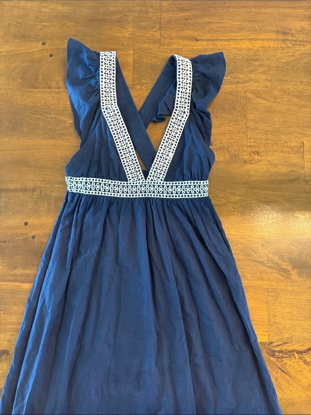 J. Crew Navy women’s V-Neck Dress with White Embroidered Trim